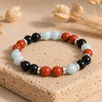 Bracelet "Protecteur, Énergie et Équilibre" en Jaspe Rouge, Amazonite & Tourmaline Noire