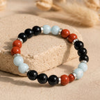 Bracelet "Protecteur, Énergie et Équilibre" en Jaspe Rouge, Amazonite & Tourmaline Noire