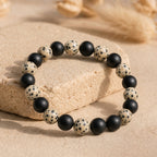 Bracelet "Minceur" Mix en Agate Noire & Jaspe Dalmatien