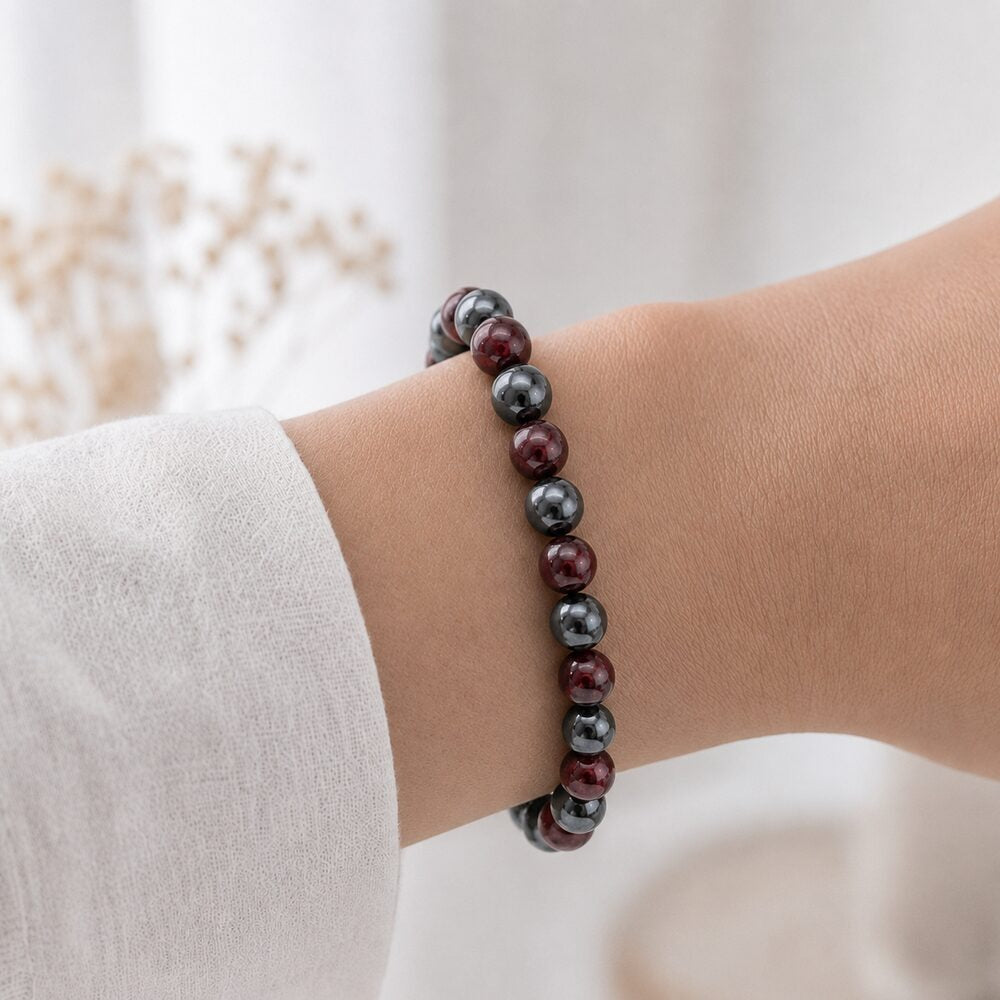 Bracelet "Énergie" Mix en Grenat & Hématite