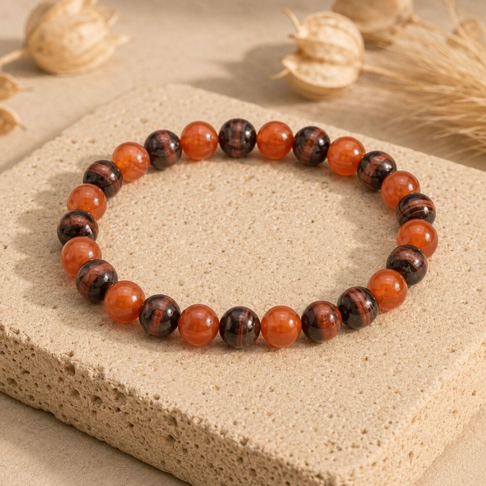 Bracelet "Confiance en soi" Mix en Oeil de Taureau & Cornaline