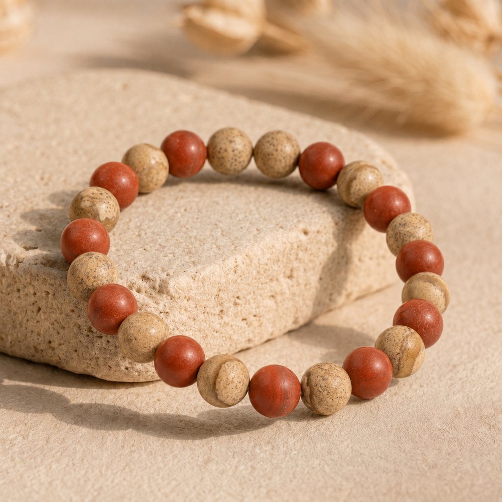 Bracelet "Articulations" Mix en Jaspe Rouge & Jaspe Paysage