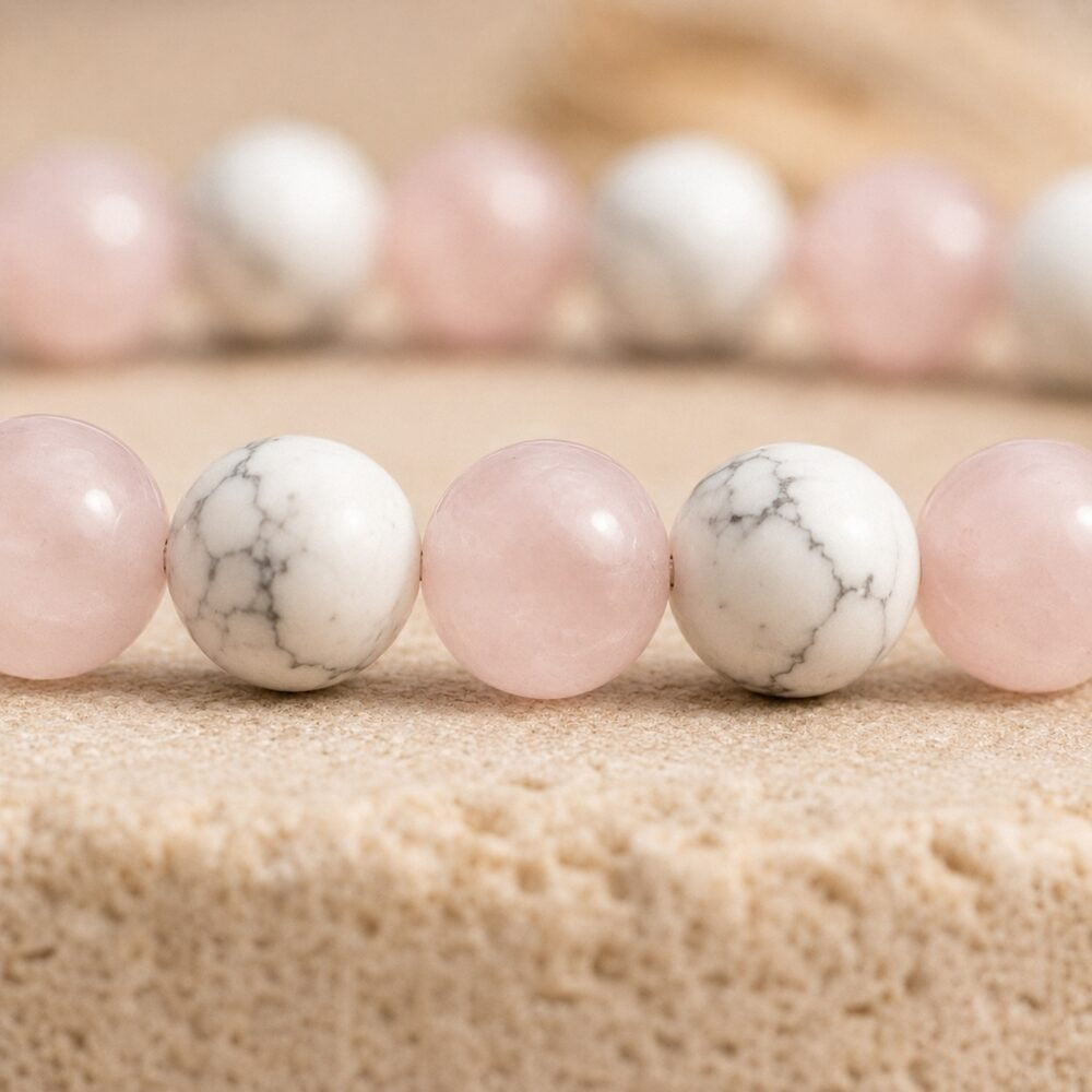 Bracelet "Anti-Stress" Mix en Howlite & Quartz Rose