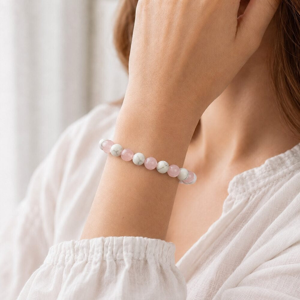 Bracelet "Anti-Stress" Mix en Howlite & Quartz Rose