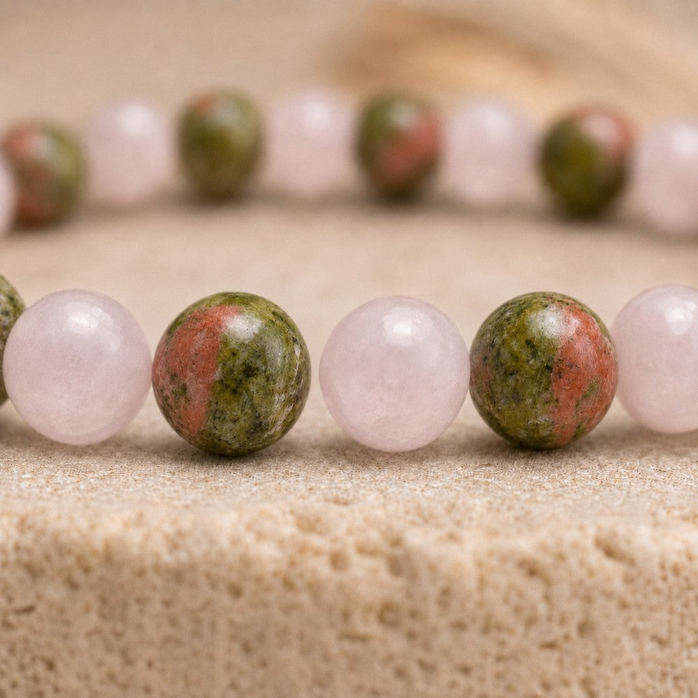 Bracelet "Fertilité" Mix en Quartz Rose & Unakite