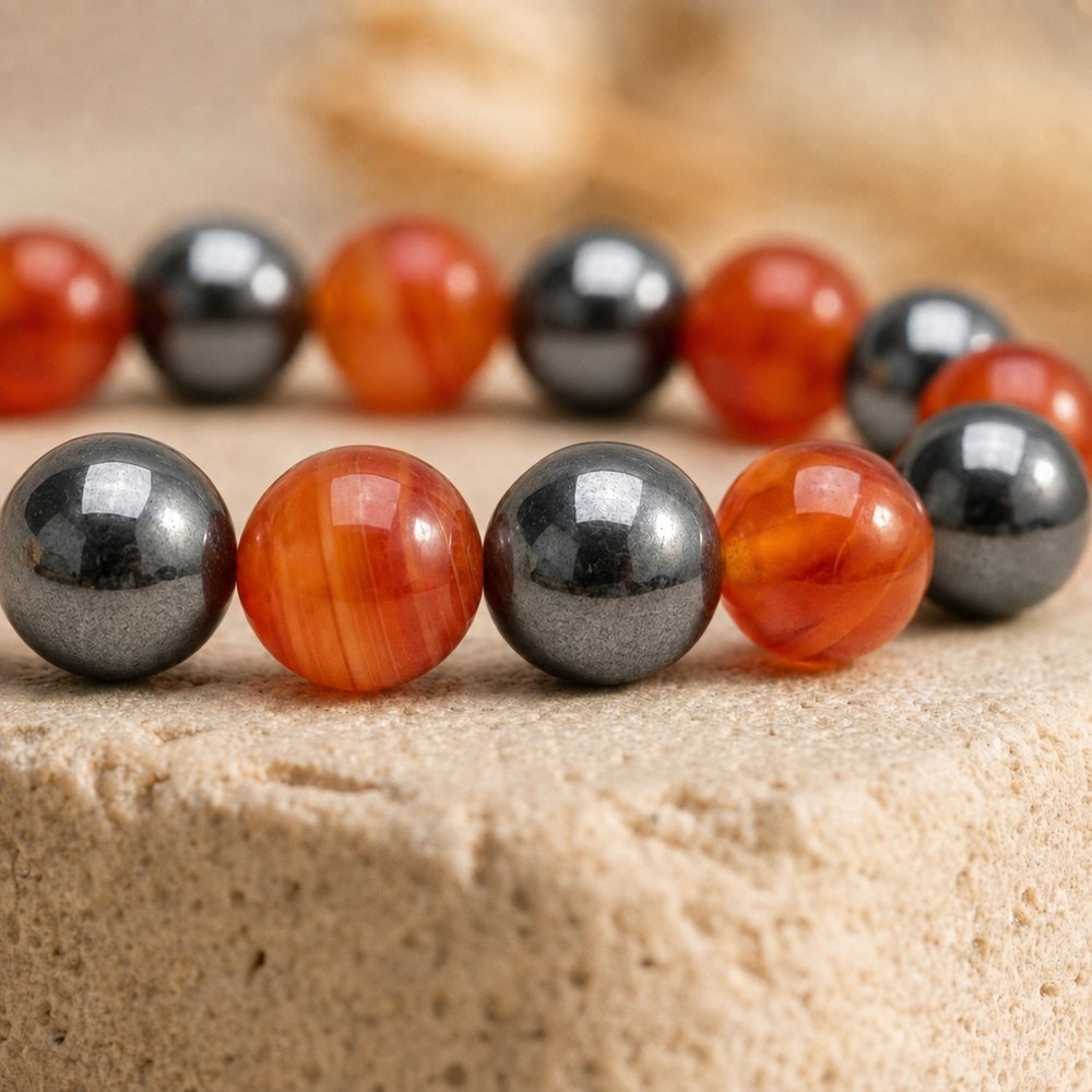 Bracelet "Anti-Fatigue" Mix en Cornaline & Hématite