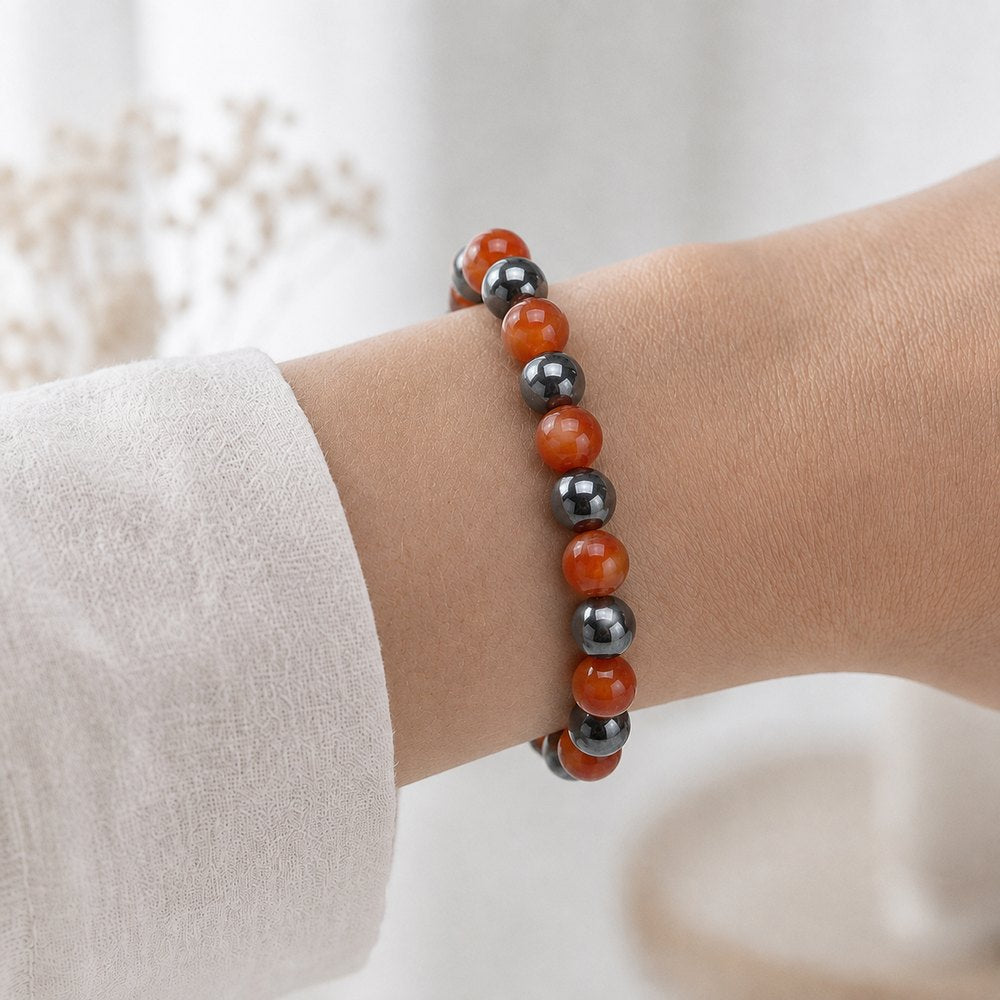 Bracelet "Anti-Fatigue" Mix en Cornaline & Hématite
