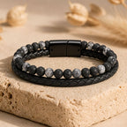 Bracelet "Relaxation & Reconstruction" en Larvikite & Pierre de Lave Tressé Homme