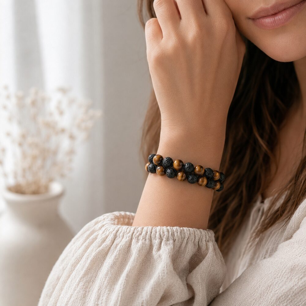 Bracelet "Protection et Confiance" en Oeil-de-Tigre & Pierre de Lave - Homme
