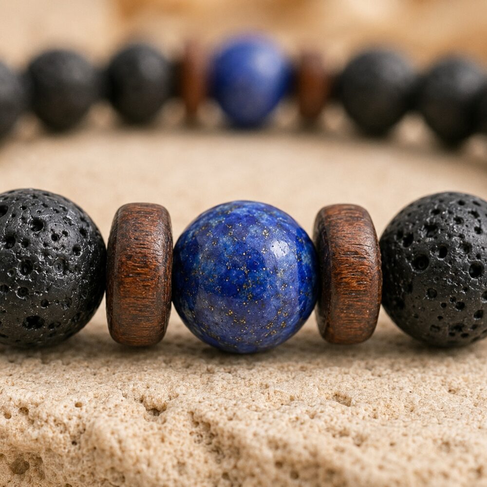 Bracelet "Contrôle & Reconstruction" en Lapis Lazuli & Pierre de Lave Homme