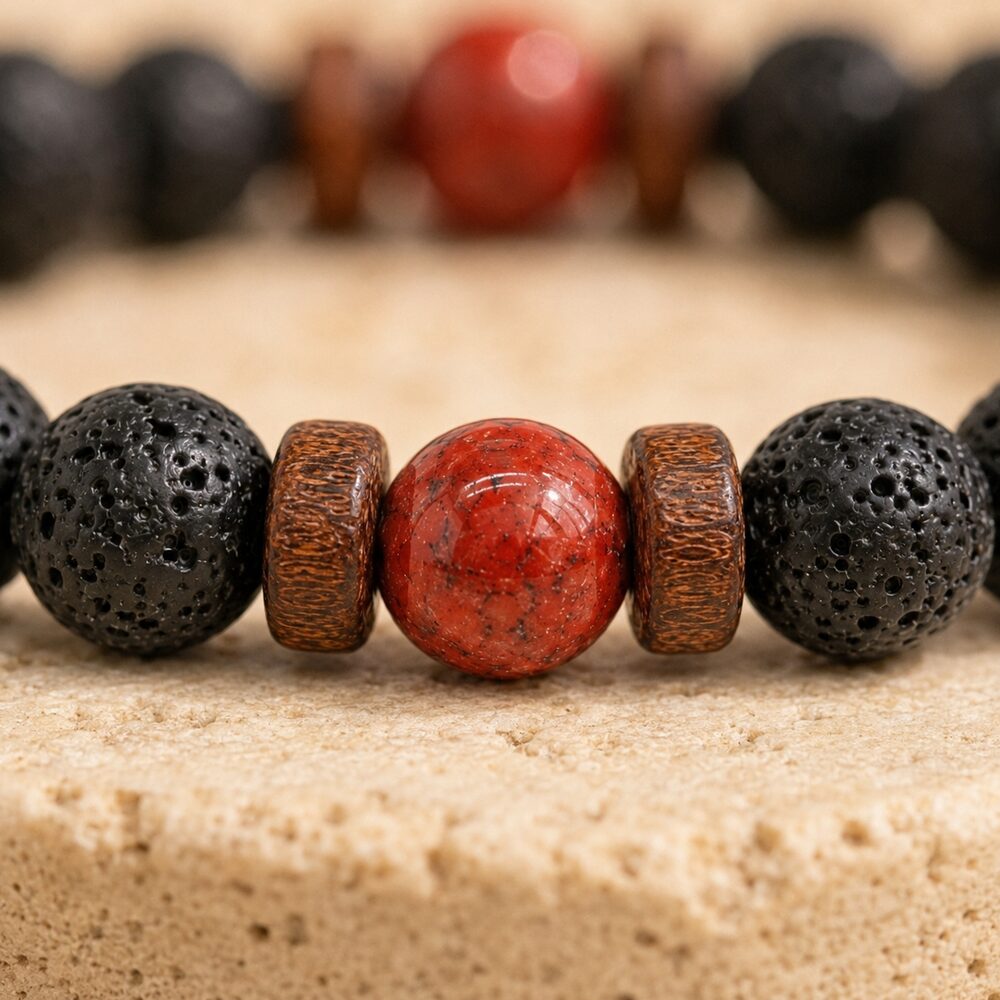 Bracelet "Protecteur & Reconstruction" en Jaspe Rouge & Pierre de Lave Homme
