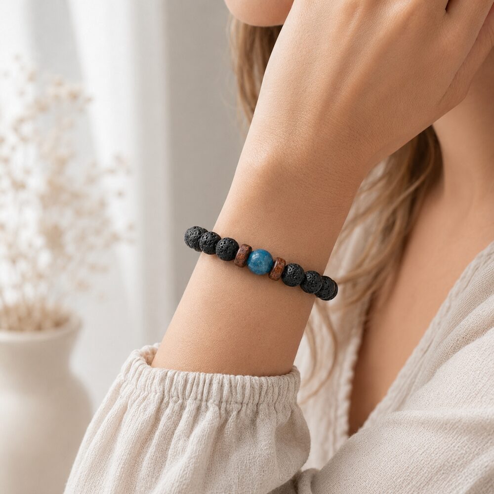 Bracelet "Motivation & Réussite" en Apatite & Pierre de Lave