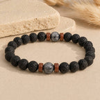 Bracelet "Relaxation & Reconstruction" en Larvikite & Pierre de Lave Homme