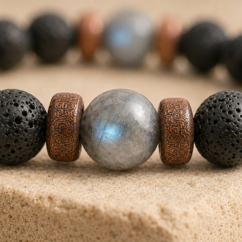 Bracelet "Protection & Reconstruction" en Labradorite & Pierre de Lave Homme