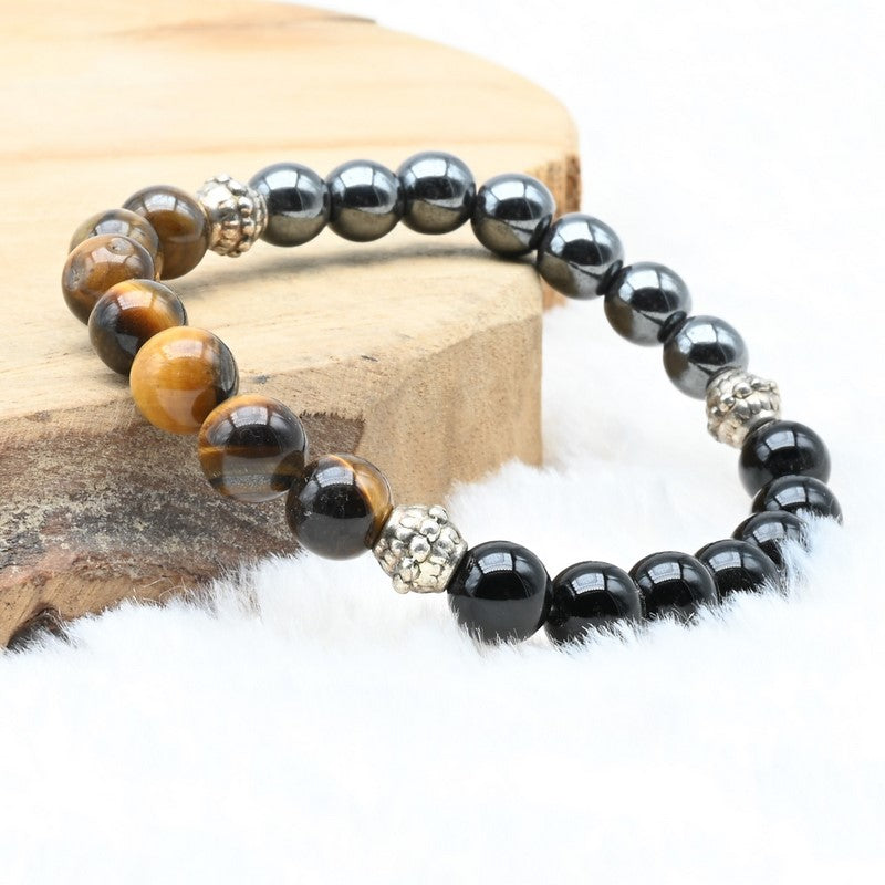 Bracelet "Triple" en Hematite, Oeil-de-Tigre et Obsidienne