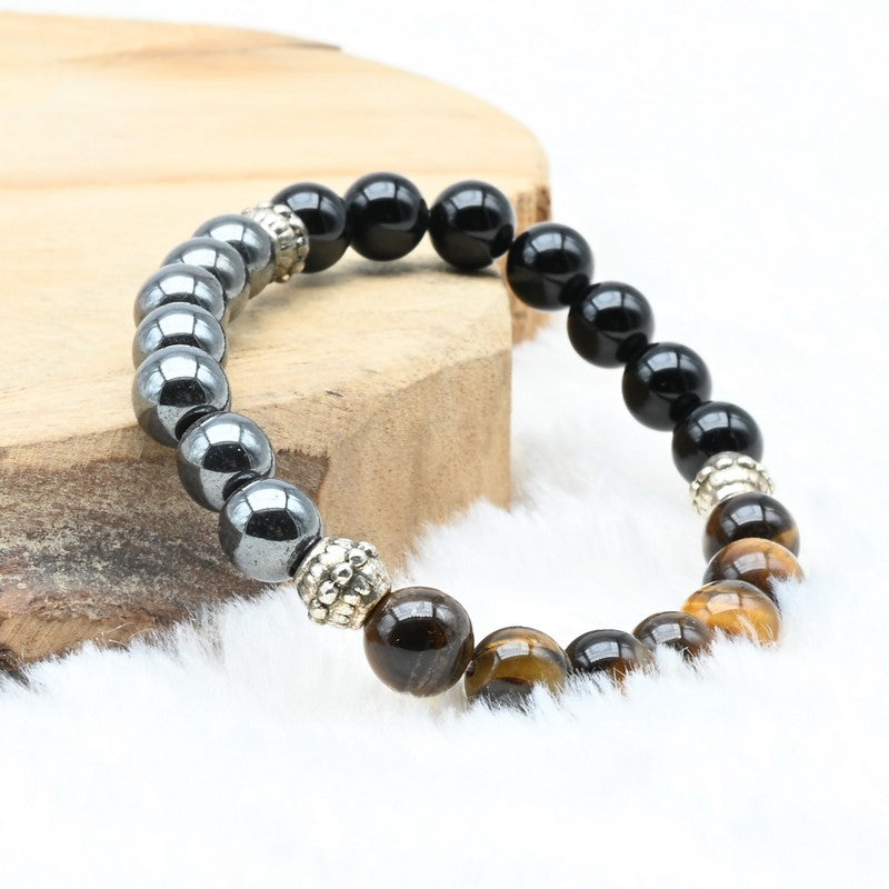 Bracelet "Protection Triple" en Hematite, Oeil-de-Tigre et Obsidienne Nouveau