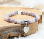 Bracelet "Éveil" en Lépidolite (Coeur en Quartz)