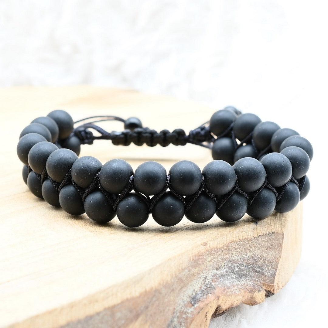 Bracelet "Force Mentale" en Agate Noire - Homme - lespierresdubienetre