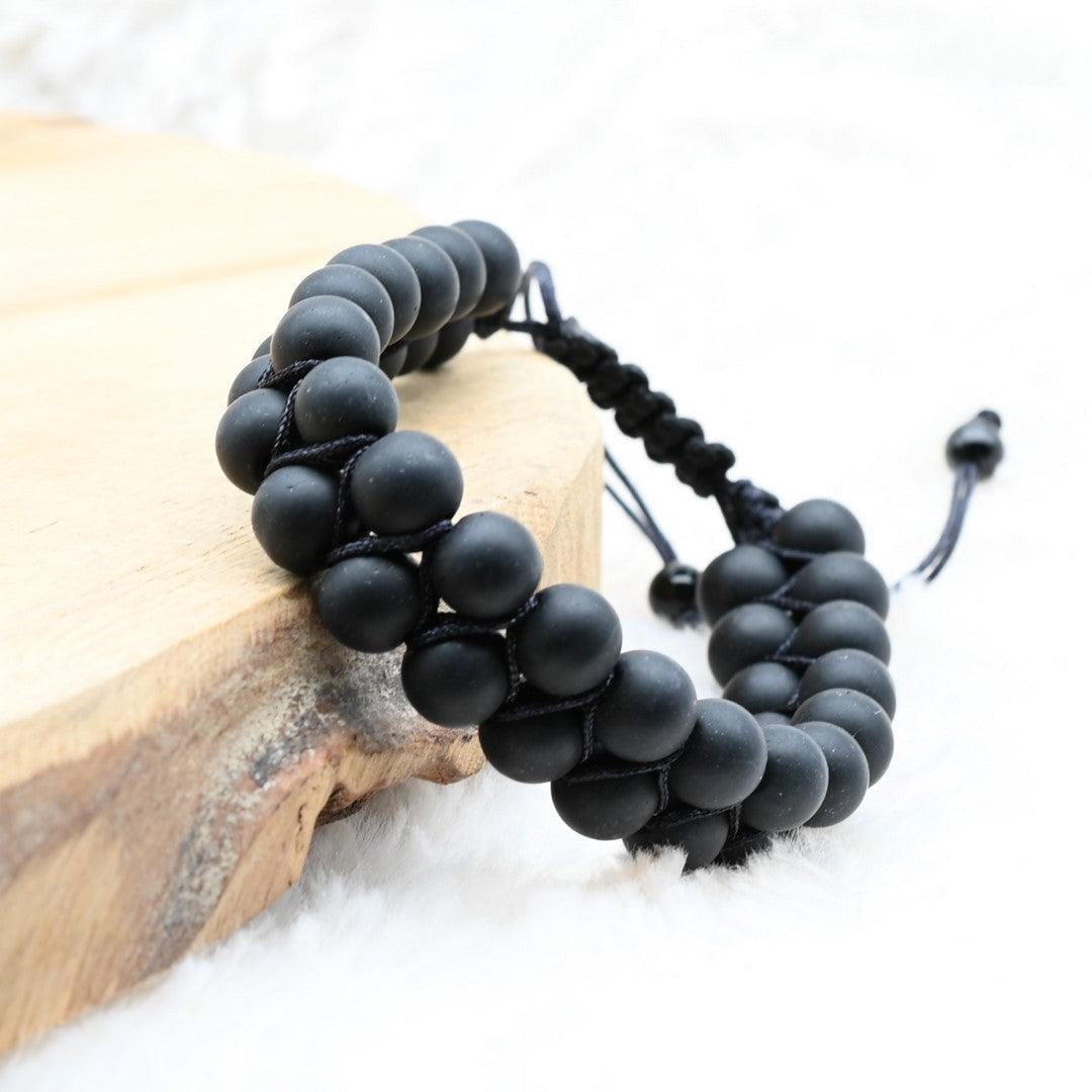 Bracelet "Force Mentale" en Agate Noire - Homme - lespierresdubienetre