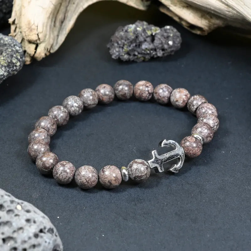 Bracelet Homme Jaspe Léopard - Courage et Stabilité Ancre