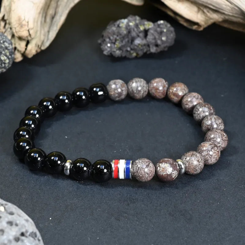 Bracelet Homme Jaspe Gris & Onyx - Stabilité, Maîtrise & Identité France