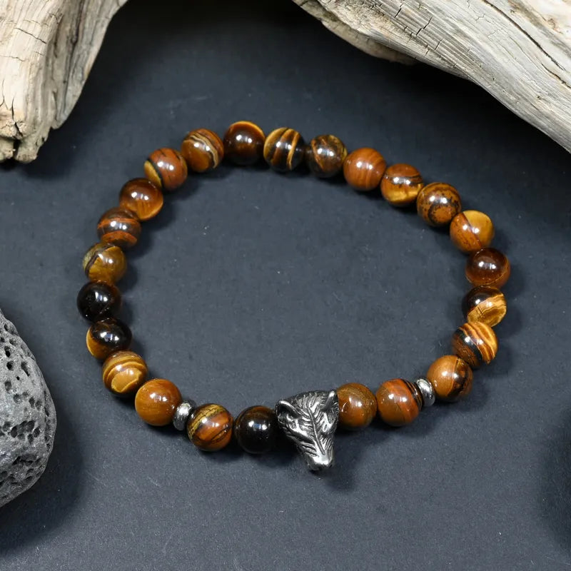 Bracelet Homme Oeil de Tigre - Courage, Instinct & Protection Loup