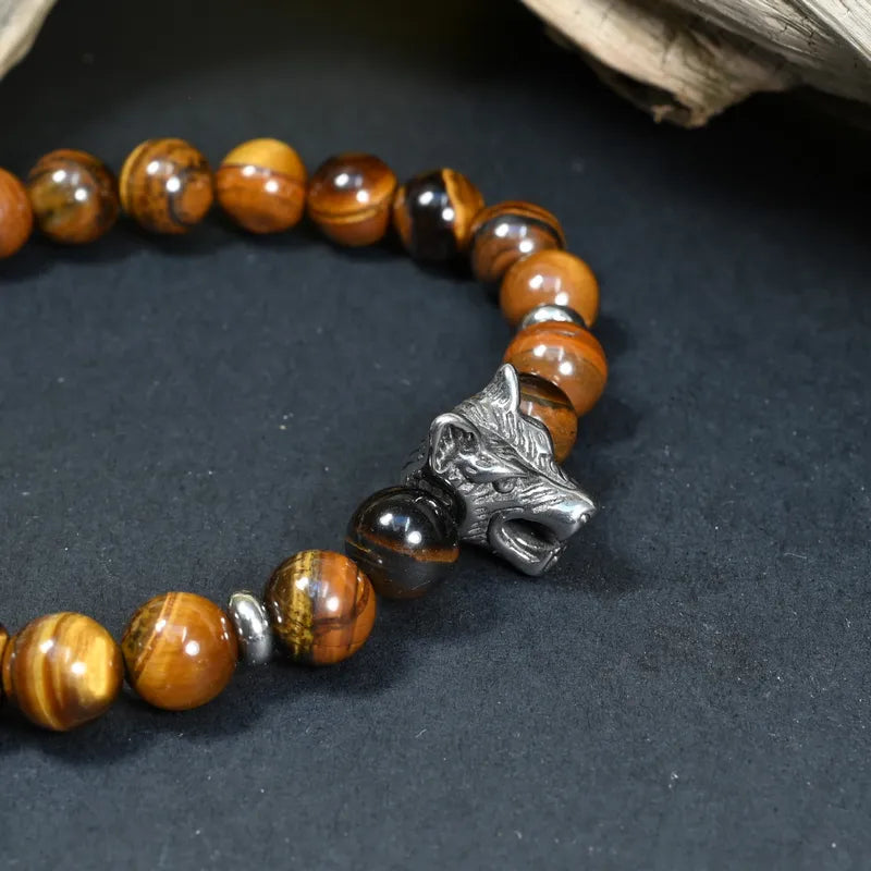 Bracelet Homme Oeil de Tigre - Courage, Instinct & Protection Loup