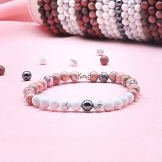 Bracelet "Énergie & Bien-Être" en Rhodonite, Howlite et Hématite