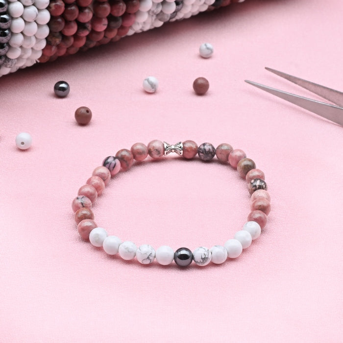 Bracelet "Énergie & Bien-Être" en Rhodonite, Howlite et Hématite