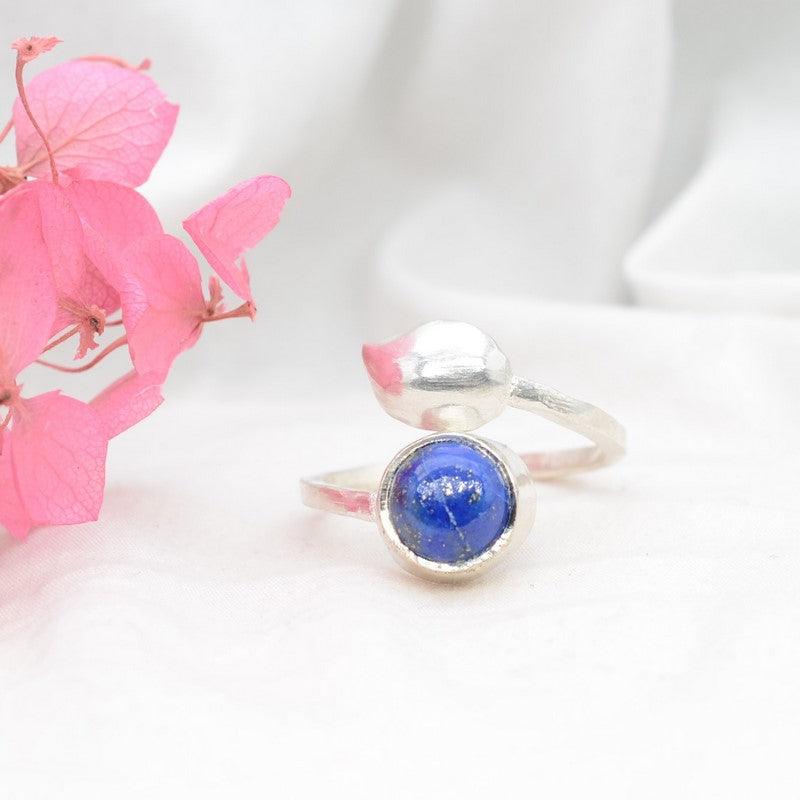 Bague "Contrôle" en lapis Lazuli Feuille & Argent 925 Double - lespierresdubienetre