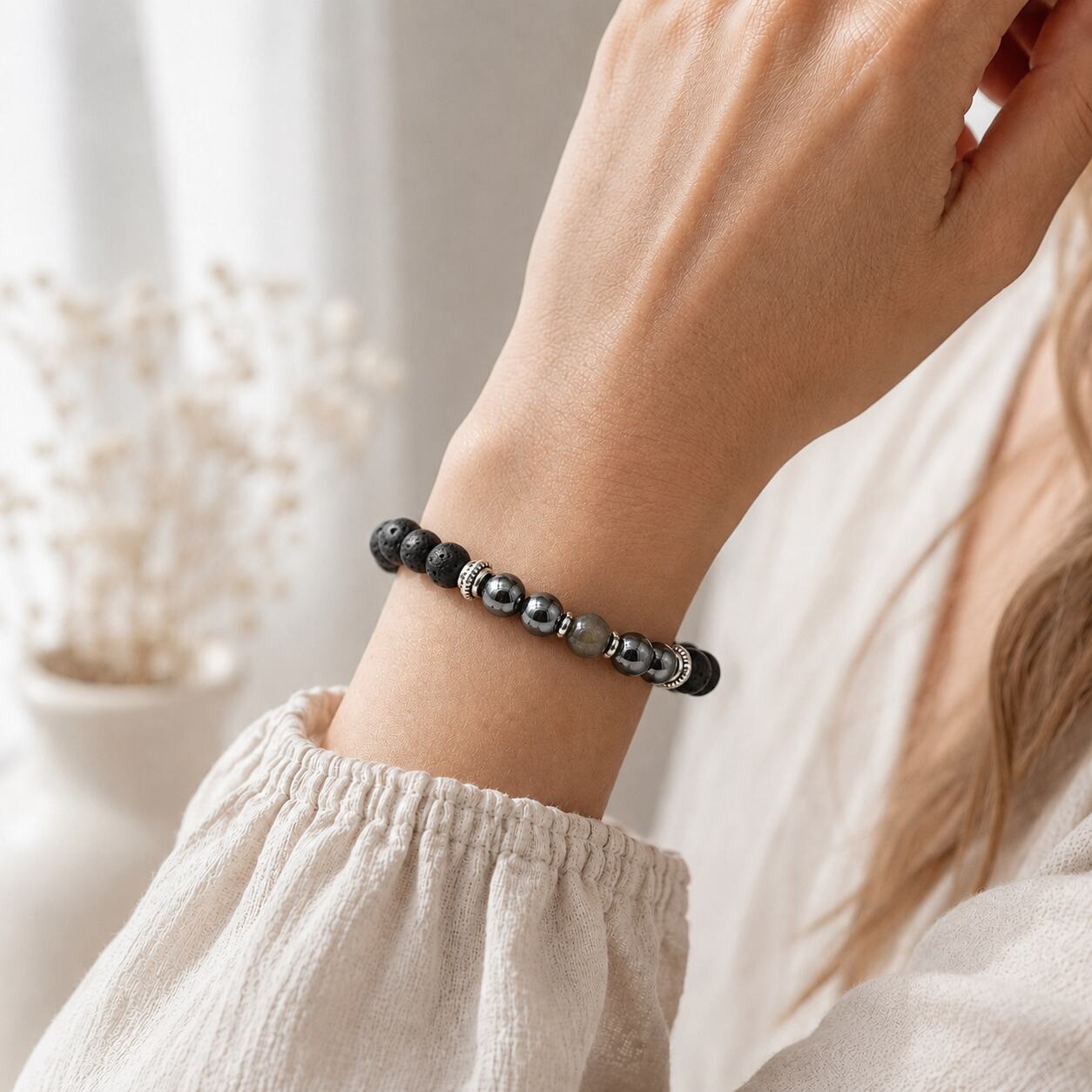 Bracelet "Réussite et Argent" en Hematite & Pyrite