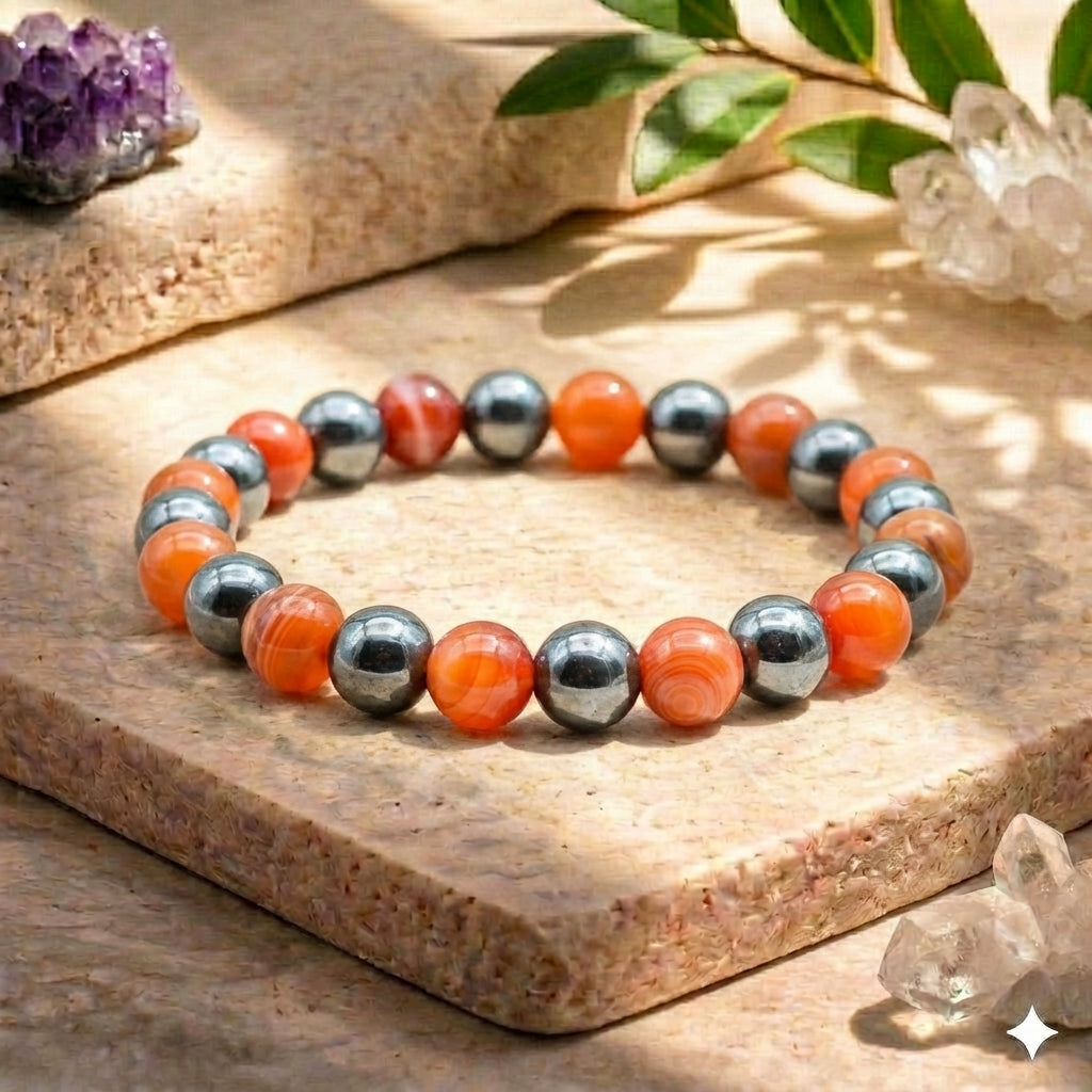 Bracelet "Anti-Fatigue" Mix en Cornaline & Hématite
