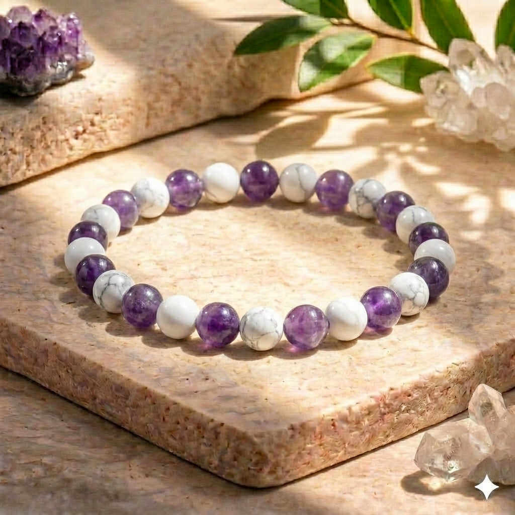 Bracelet "Anti-douleurs" Mix en Howlite & Améthyste