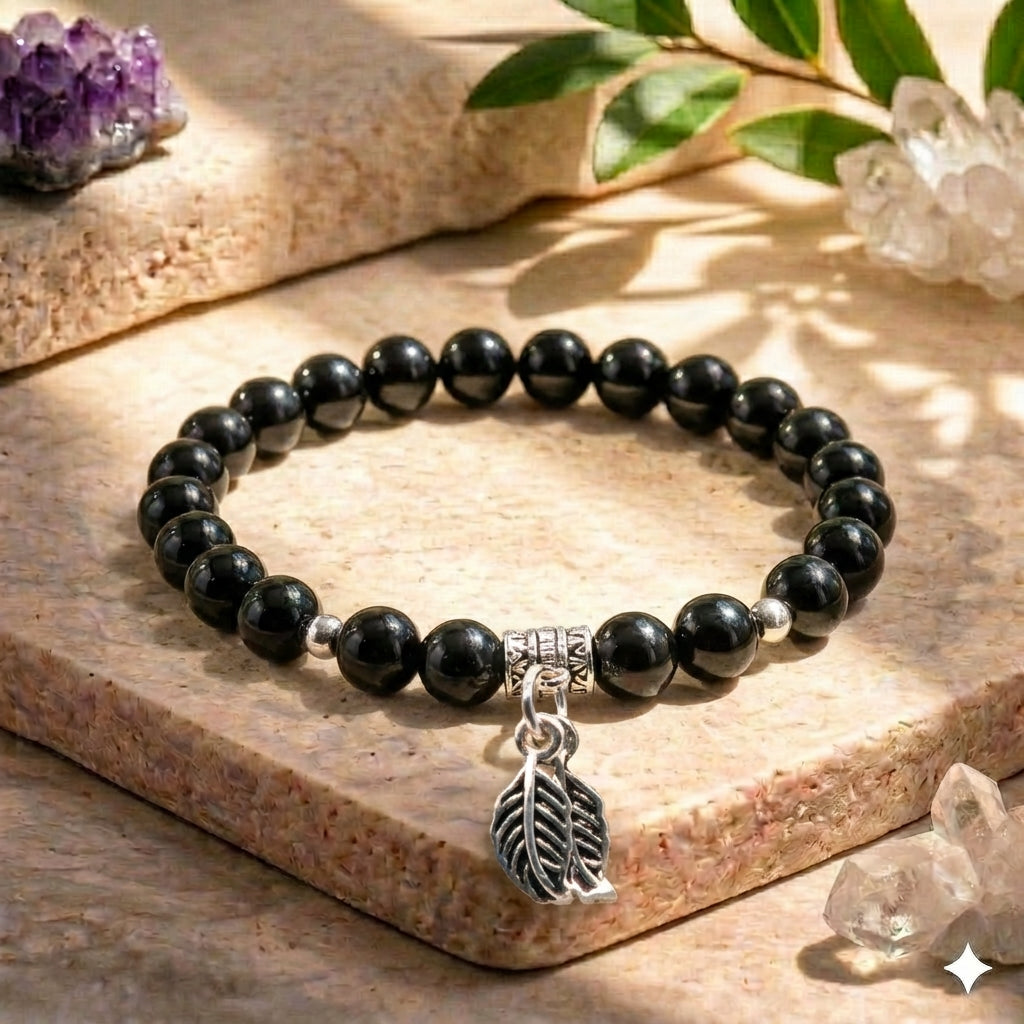 Bracelet "Absorption" en Tourmaline Noire & Feuille Argent 925 - Pièce de Bijouterie -