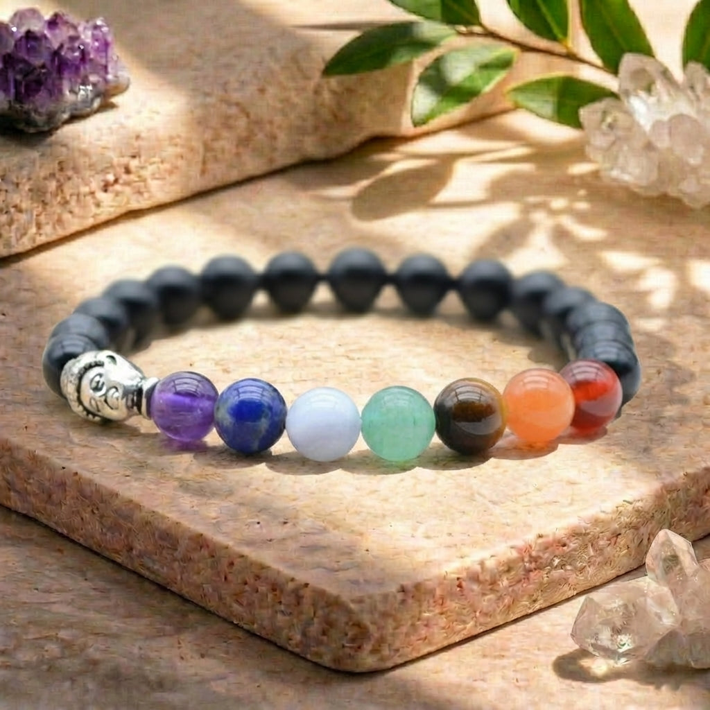 Bracelet "Ancrage des 7 Chakras" en Obsidienne Oeil Céleste