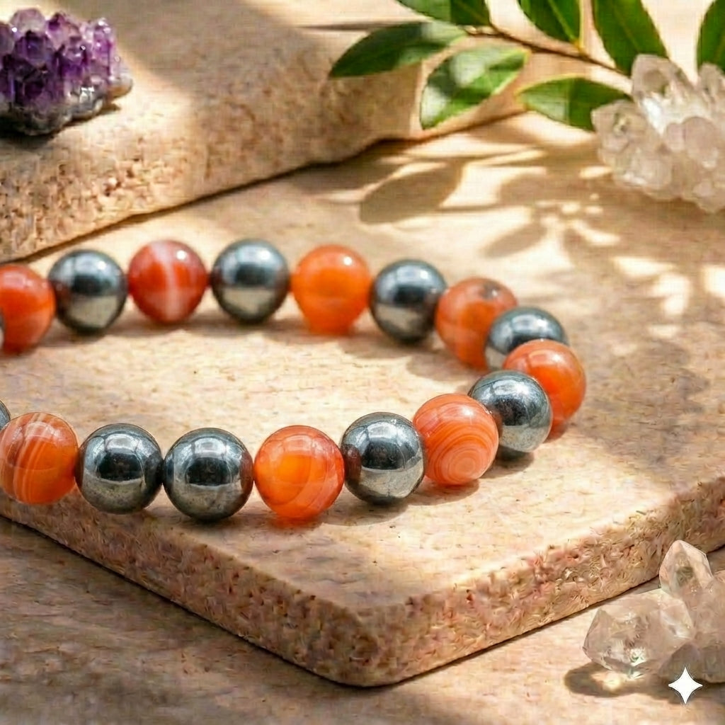 Bracelet "Anti-Fatigue" Mix en Cornaline & Hématite