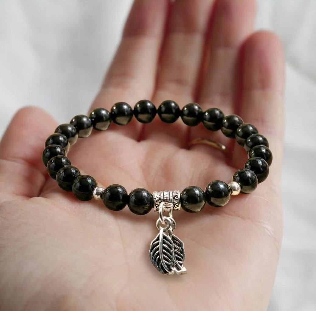 Bracelet "Absorption" en Tourmaline Noire & Feuille Argent 925 - Pièce de Bijouterie -