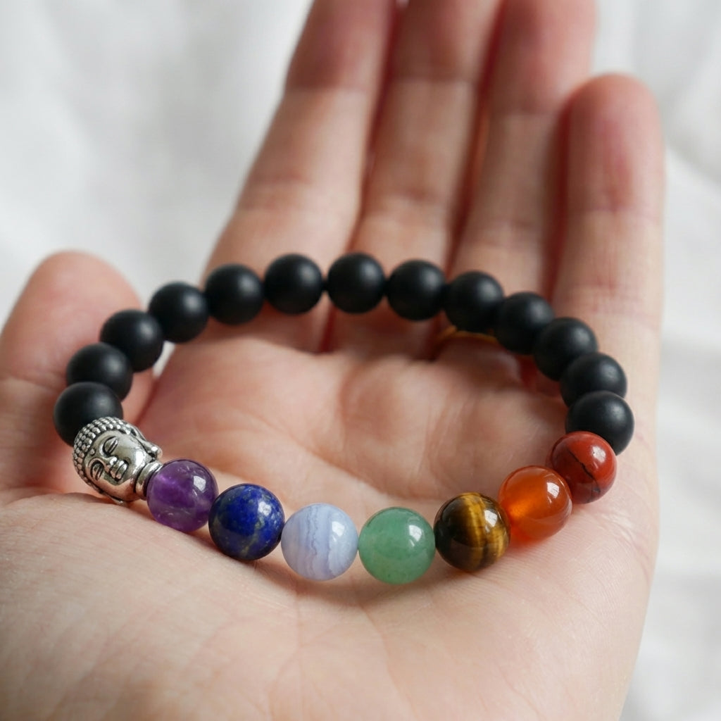 Bracelet "Ancrage des 7 Chakras" en Obsidienne Oeil Céleste