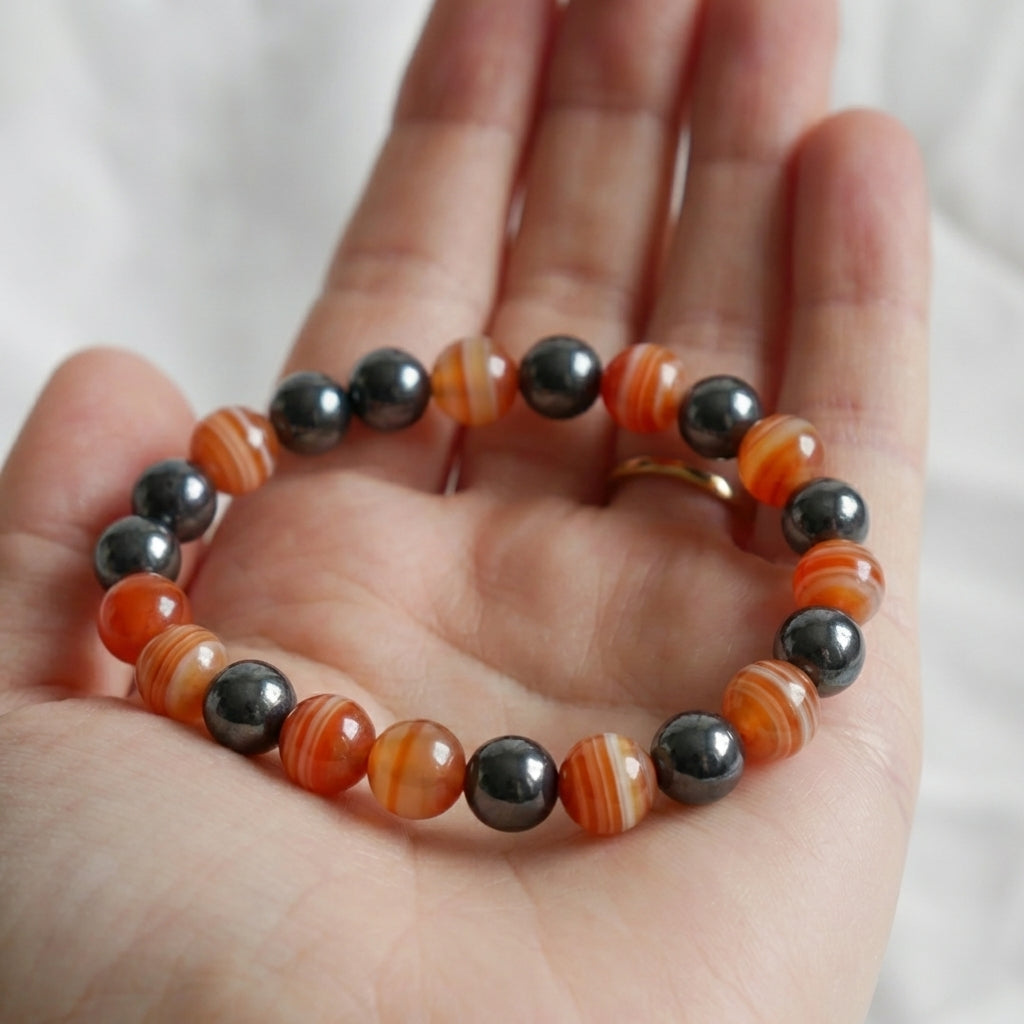 Bracelet "Anti-Fatigue" Mix en Cornaline & Hématite
