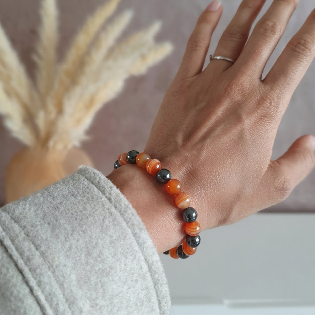 Bracelet "Anti-Fatigue" Mix en Cornaline & Hématite
