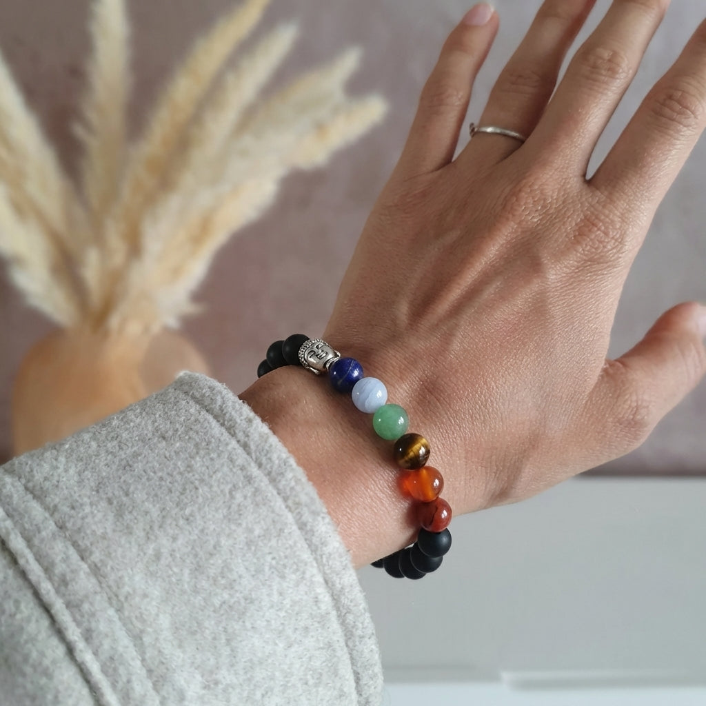 Bracelet "Ancrage des 7 Chakras" en Obsidienne Oeil Céleste