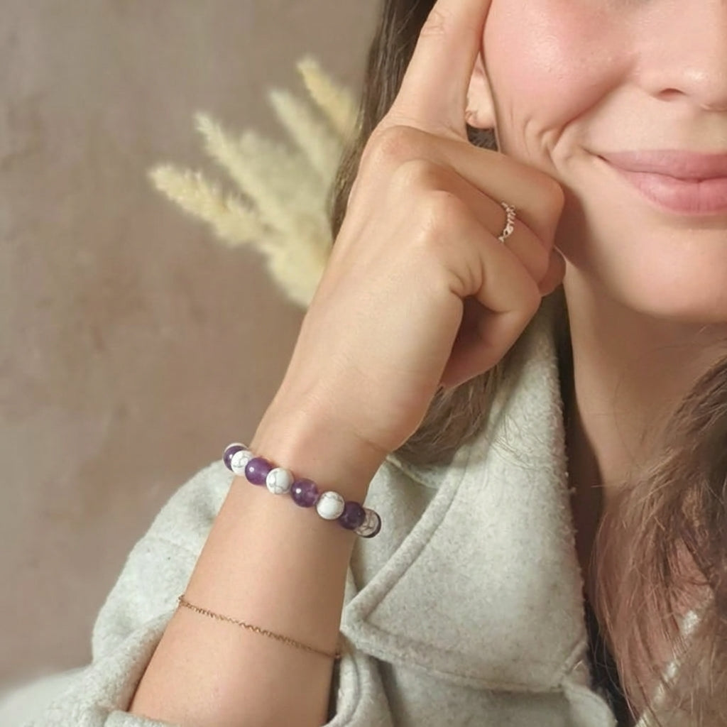 Bracelet "Anti-douleurs" Mix en Howlite & Améthyste