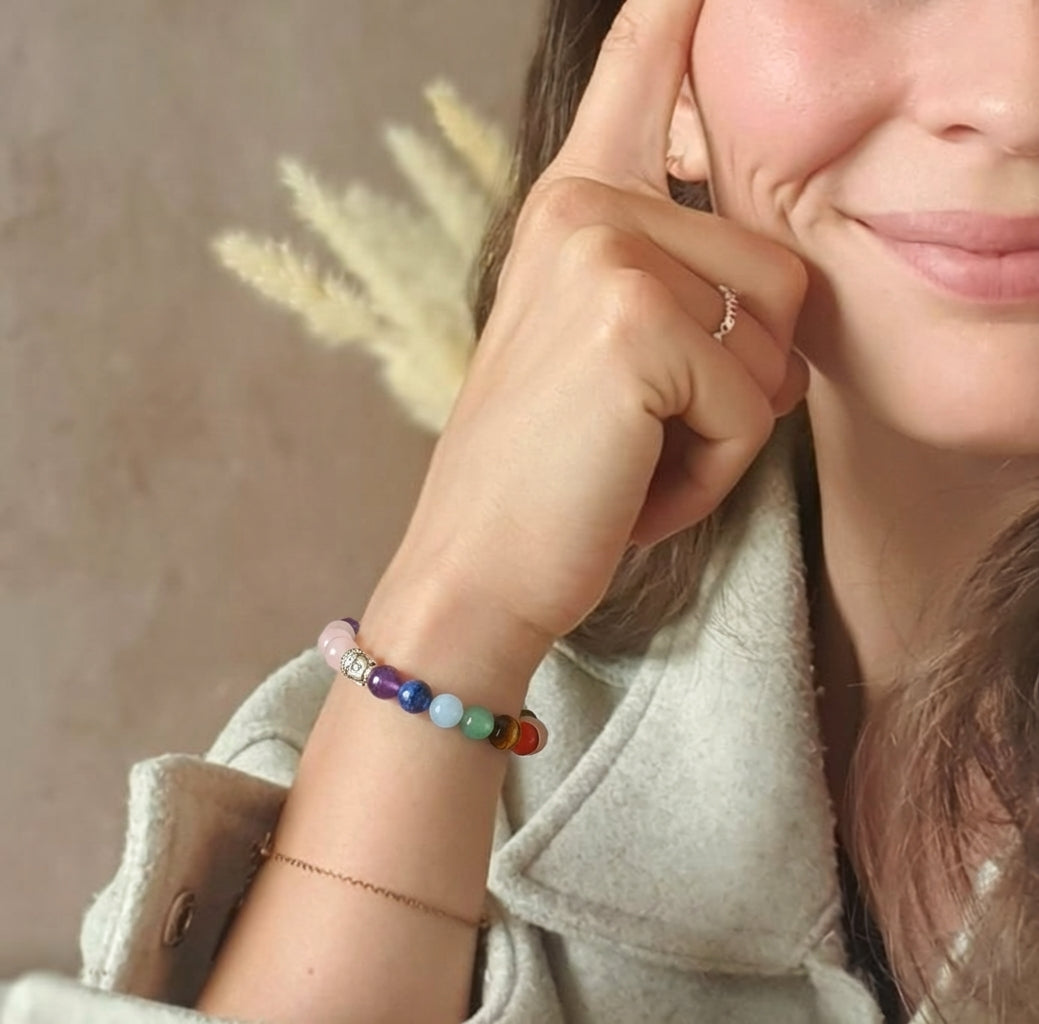 Bracelet "Amour des 7 Chakras" en Quartz Rose