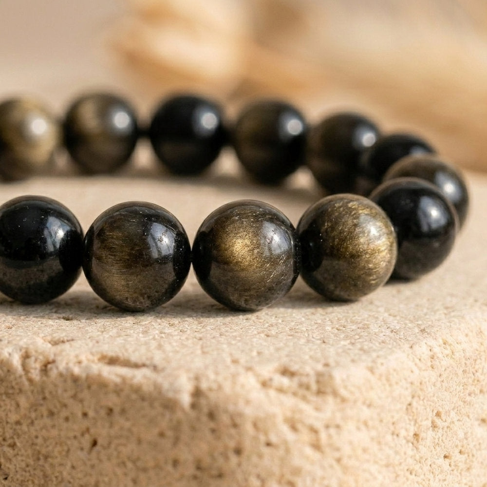 Bracelet "Bouclier" en Obsidienne Dorée