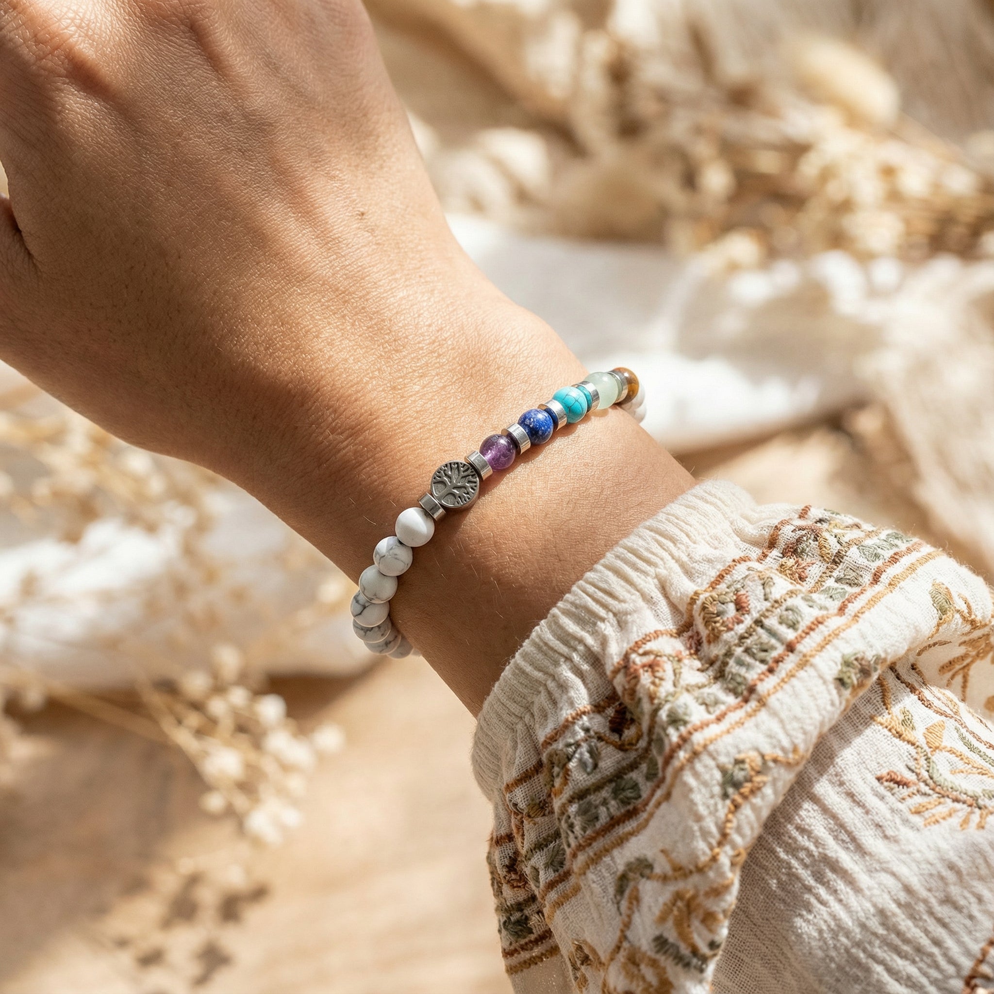 Bracelet unique - 7 chakras et arbre de vie