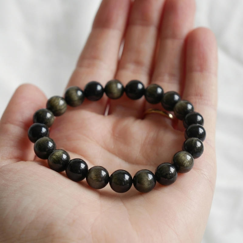Bracelet "Bouclier" en Obsidienne Dorée