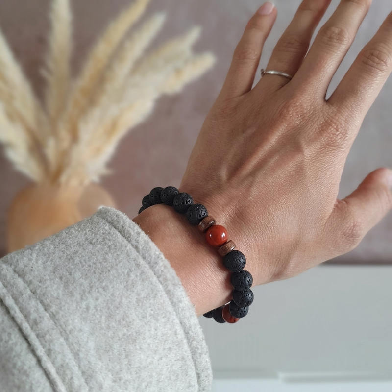 Bracelet "Protecteur & Reconstruction" en Jaspe Rouge & Pierre de Lave Homme