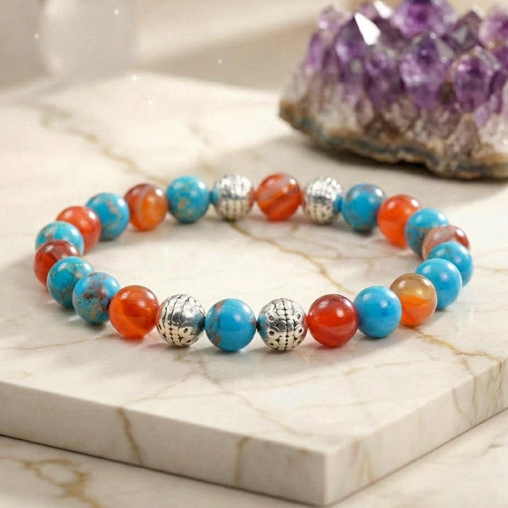 Bracelet "Bien-Être et Chance" en Régalite Bleue & Cornaline