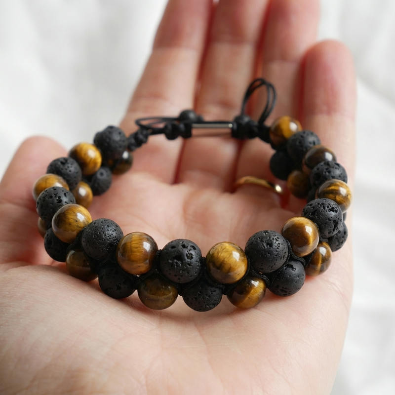 Bracelet "Protection et Confiance" en Oeil-de-Tigre & Pierre de Lave - Homme