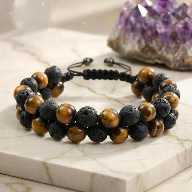 Bracelet "Protection et Confiance" en Oeil-de-Tigre & Pierre de Lave - Homme